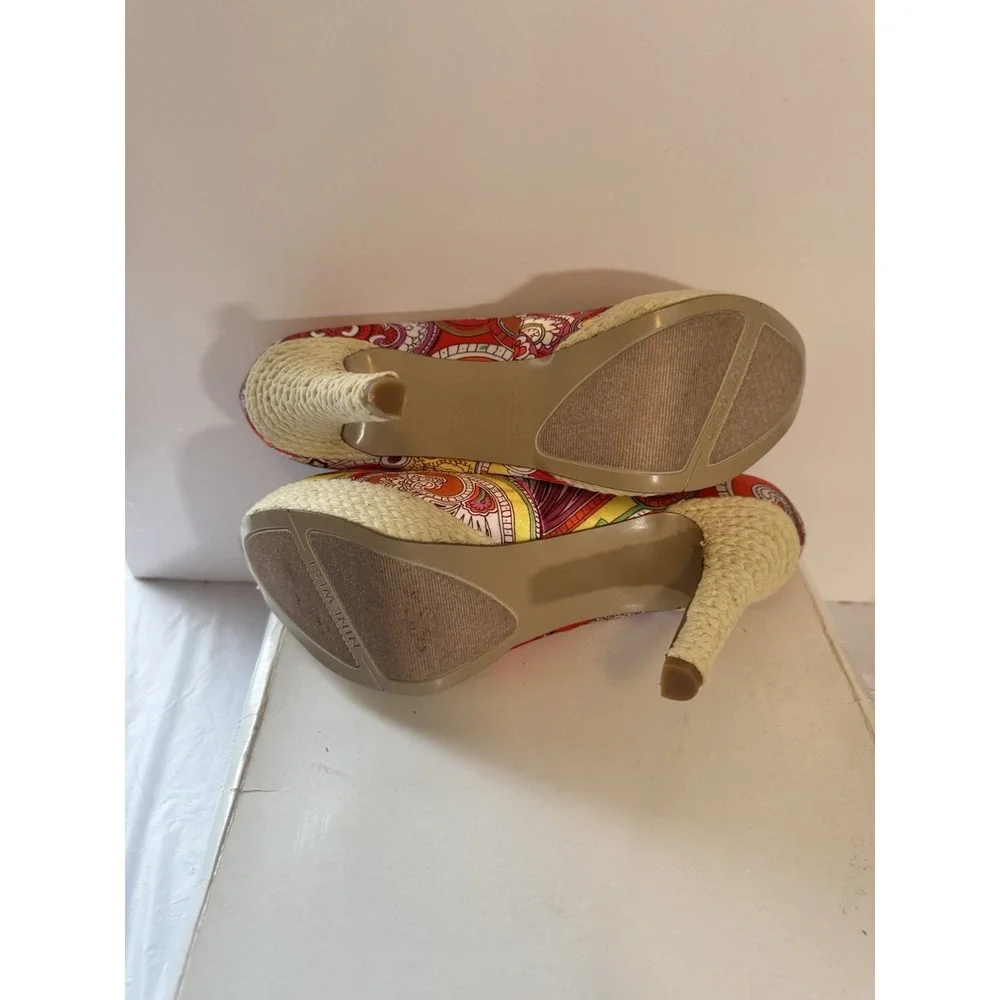 Nine West Paisley Platform Pumps Rope Wrap Heel Size 8.5 Y2K Style Satin 5